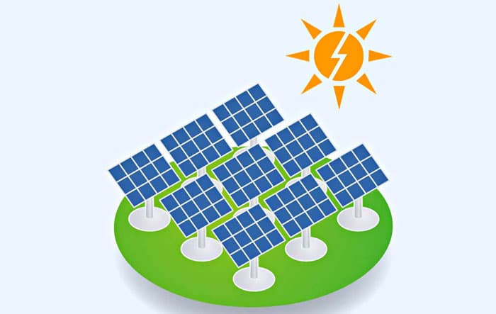 Ilustração de painéis solares e produção de energia